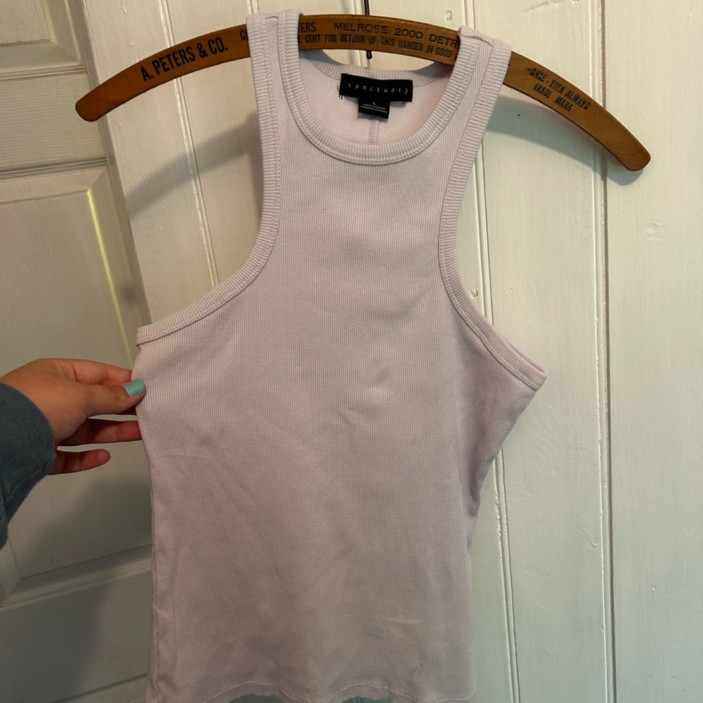 Sanctuary revolve large off white ribbed high neck tank top